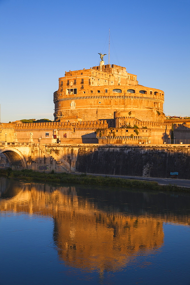 View of St. Angelo bridge over the River Tiber and Castle St. Angelo (Hadrian's Mausoleum), Rome, Lazio, Italy, Europe