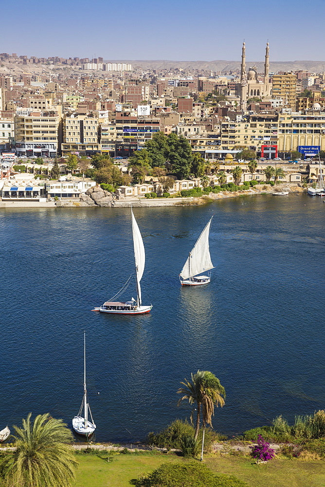 View of Aswan and River Nile, Aswan, Upper Egypt, Egypt, North Africa, Africa