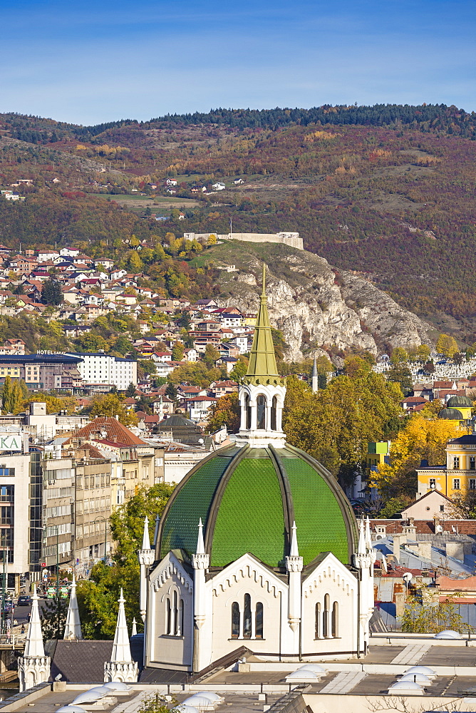 View of Bascarsija (The Old Quarter), on the banks of the Miljacka River, Sarajevo, Bosnia and Herzegovina, Europe