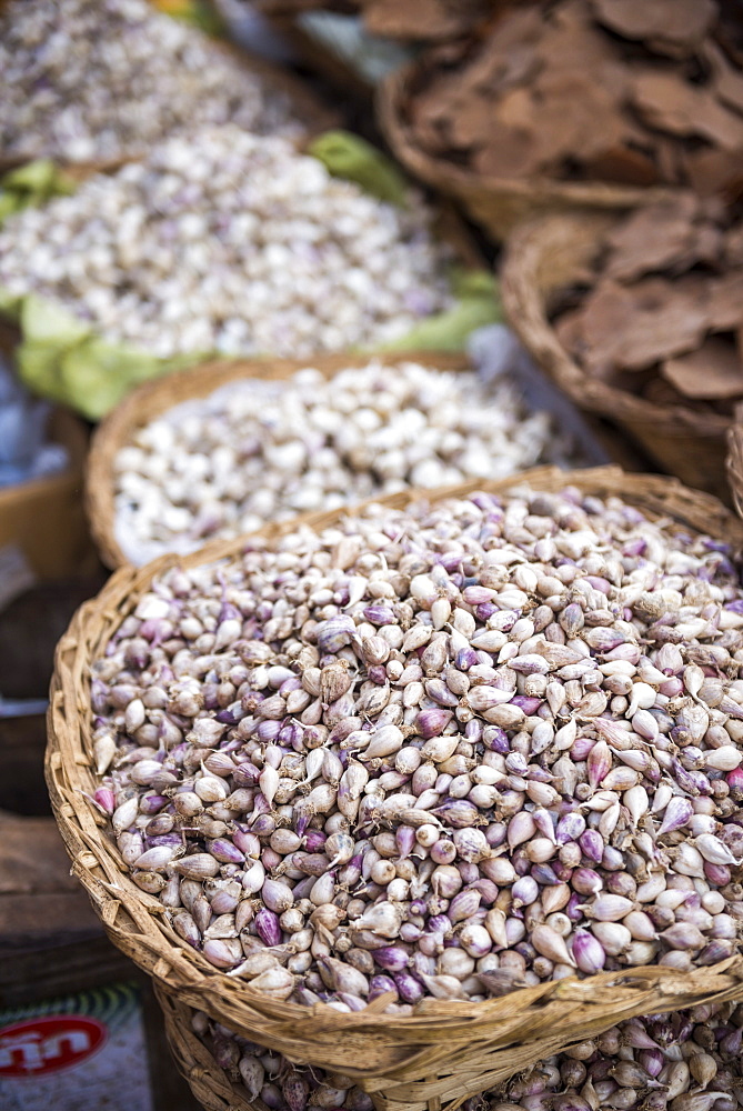 Shallots in Kalaw market, Shan State, Myanmar (Burma), Asia