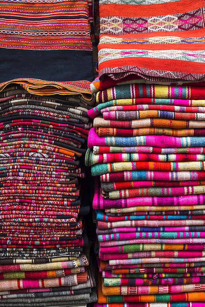 Weavings for sale at a street market in La Paz, La Paz Department, Bolivia, South America