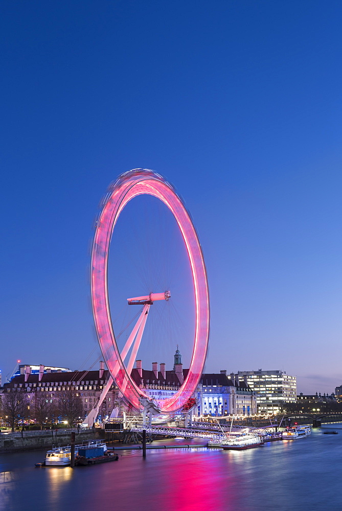 The London Eye at night seen from Golden Jubilee Bridge, London, England, United Kingdom, Europe