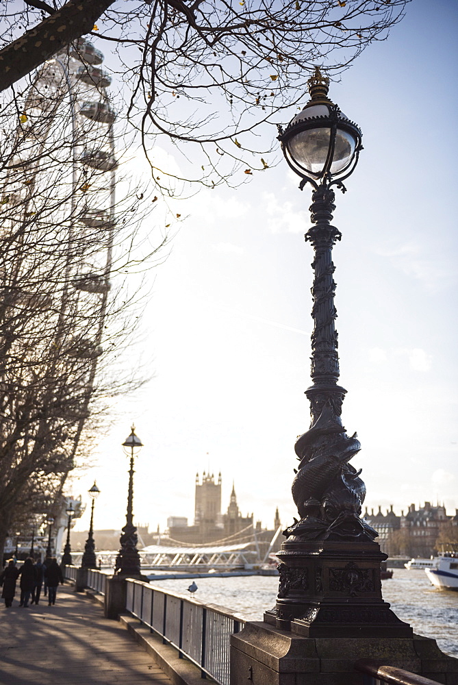 Dolphin lamp post, South Bank, London, England, United Kingdom, Europe