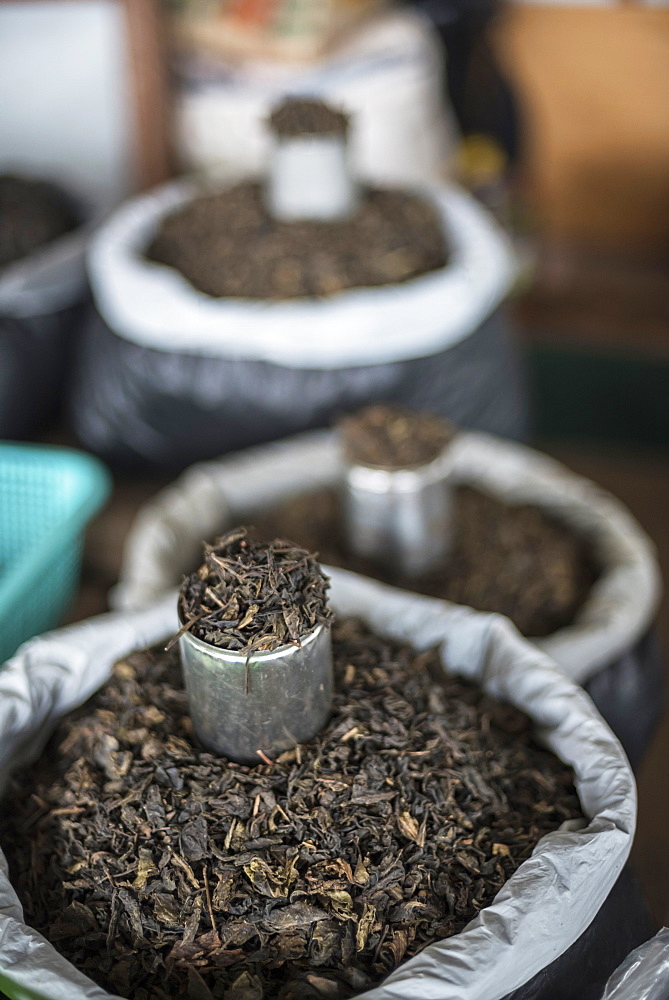 Tea leaves in Hpa An Morning Market, Kayin State (Karen State), Myanmar (Burma), Asia