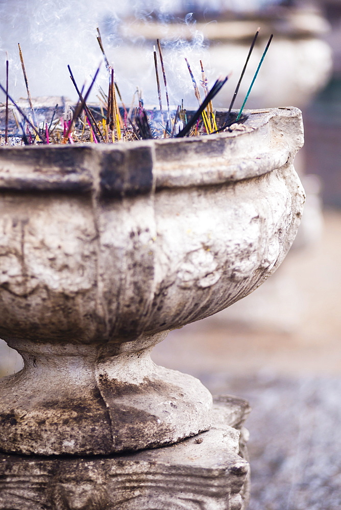 Incense at Sri Maha Bodhi, Mahavihara (The Great Monastery), Anuradhapura, Sri Lanka, Asia