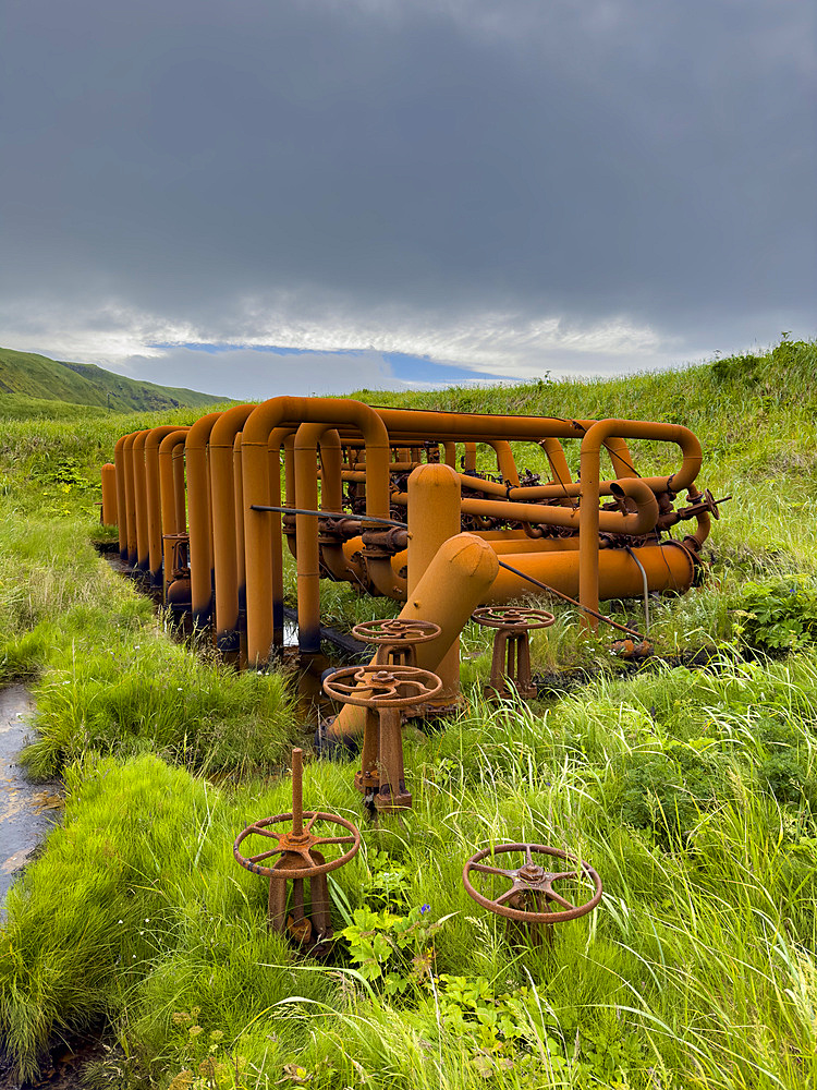 Great Sitkin Island, the site of a fuel depot during World War II called Sand Bay Naval Station, Andreanof Islands, Alaska.