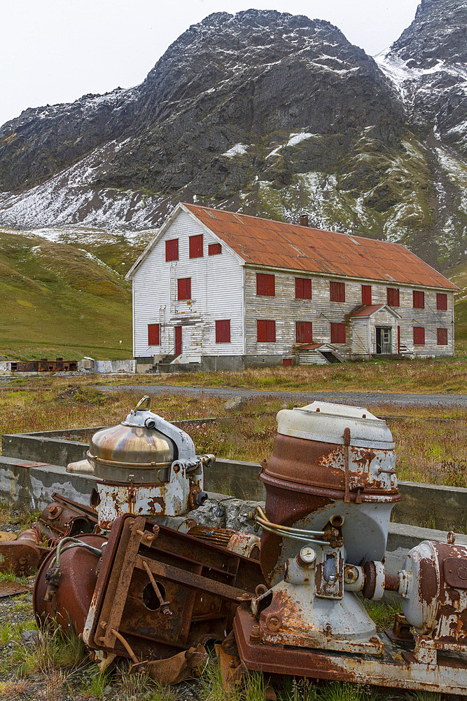 Views of the old abandoned Norwegian whaling station in Grytviken (Swedish for 'Pot Cove') on South Georgia Island.