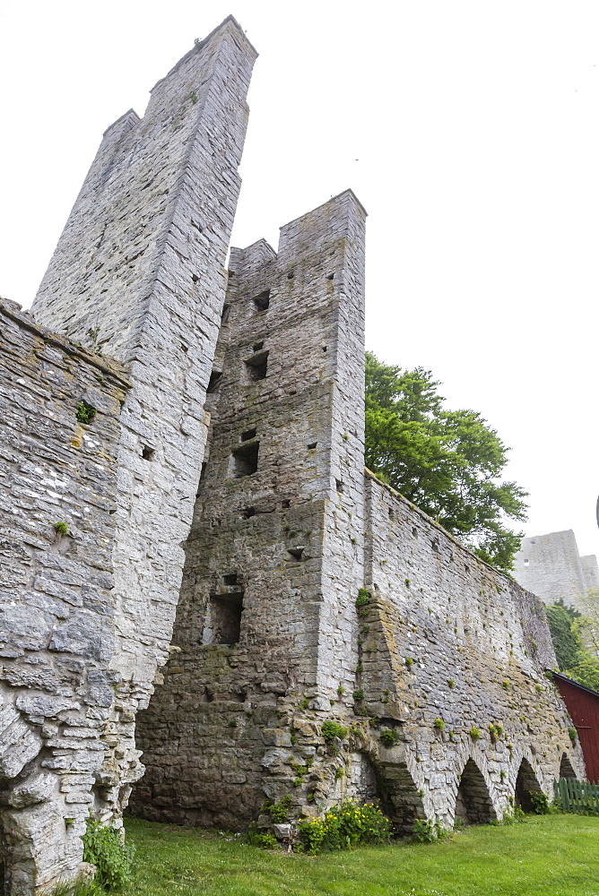 View the original wall around the town of Visby, UNESCO World Heritage Site, Gotland Island, Sweden, Scandinavia, Europe