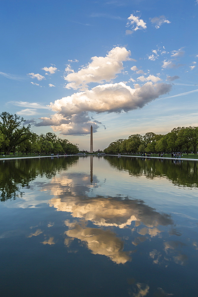 The Washington Monument with reflection as seen from the Lincoln Memorial, Washington D.C., United States of America, North America