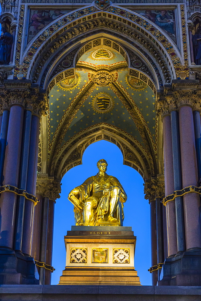 The Albert Memorial in Kensington Gardens at sundown, London, England, United Kingdom, Europe