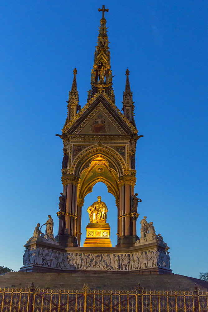 The Albert Memorial in Kensington Gardens at sundown, London, England, United Kingdom, Europe