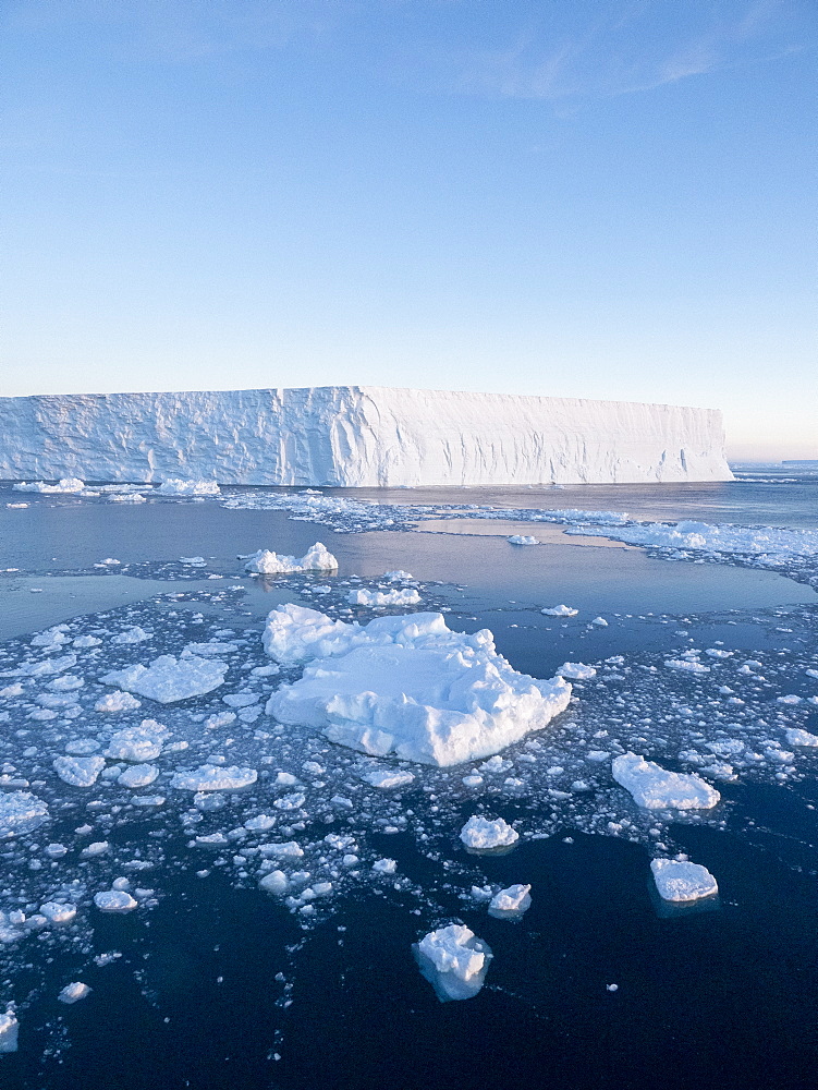 Sea ice, tabular icebergs, and brash ice in Erebus and Terror Gulf, Weddell Sea, Antarctica, Polar Regions