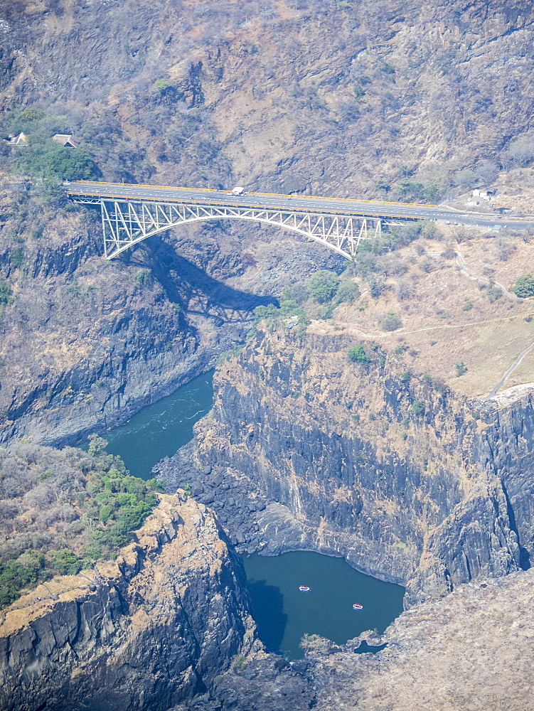 Aerial view of Victoria Falls on the Zambezi River, UNESCO World Heritage Site, straddling the border of Zambia and Zimbabwe, Africa