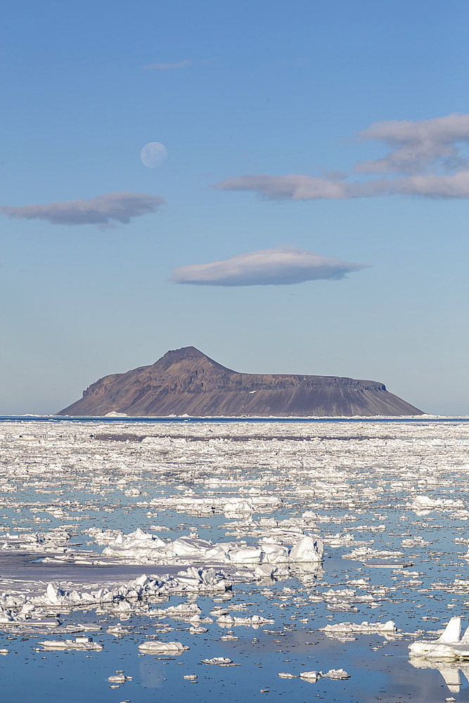 The nearly full supermoon over Cogburn Island, Weddell Sea, Antarctica, Polar Regions