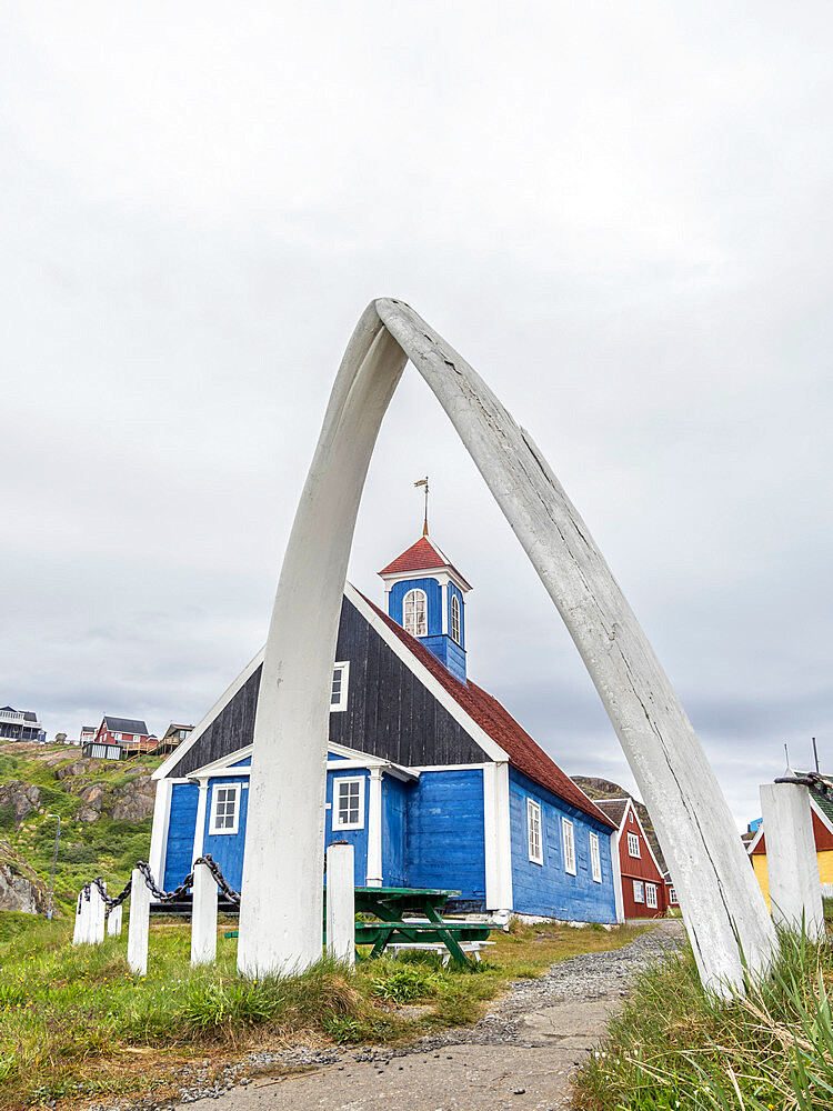 Exterior view of the Bethel Church, built in 1775, in the Town centre in the city of Sisimiut, Greenland, Denmark, Polar Regions