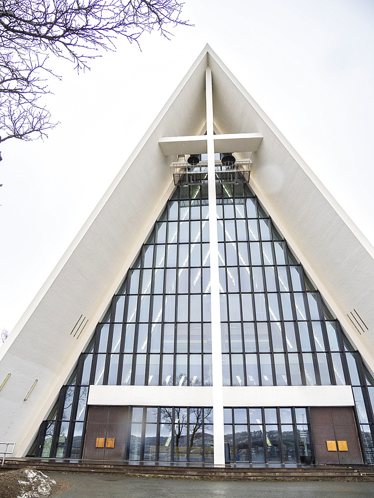 A view of the Arctic Cathedral in the city of Tromso, located 217 miles north of the Arctic Circle, Tromso, Norway, Scandinavia, Europe