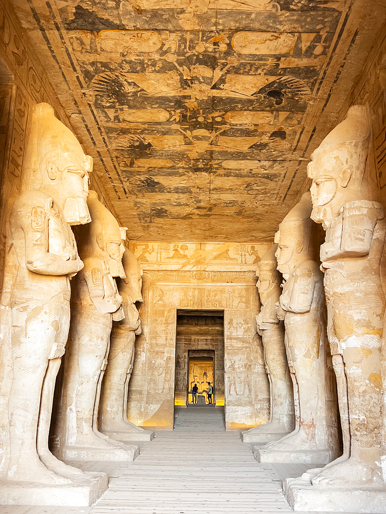 Interior view of the Great Temple of Abu Simbel with its successively smaller chambers leading to the sanctuary, UNESCO World Heritage Site, Abu Simbel, Egypt, North Africa, Africa