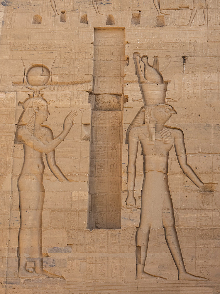 Hieroglyphs at the Philae Temple complex, The Temple of Isis, currently on the island of Agilkia, UNESCO World Heritage Site, Egypt, North Africa, Africa