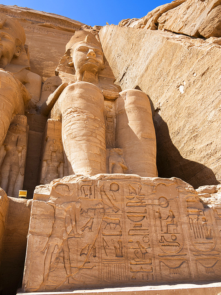 The Great Temple of Abu Simbel with its four iconic 20 meter tall seated colossal statues of Ramses II (Ramses The Great), UNESCO World Heritage Site, Abu Simbel, Egypt, North Africa, Africa