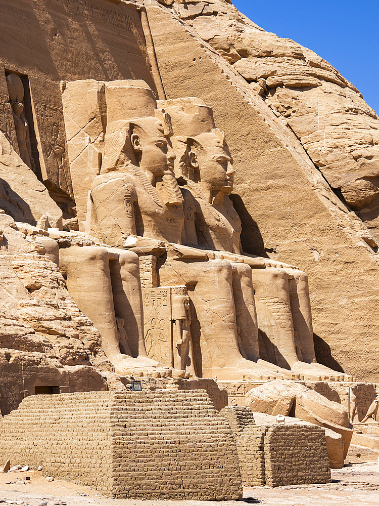 The Great Temple of Abu Simbel with its four iconic 20 meter tall seated colossal statues of Ramses II (Ramses The Great), UNESCO World Heritage Site, Abu Simbel, Egypt, North Africa, Africa