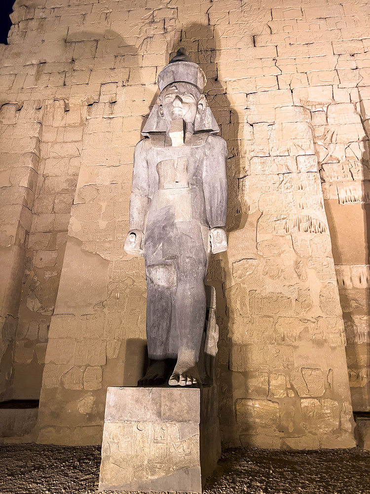 The Luxor Temple at night, a large Ancient Egyptian temple complex constructed approximately 1400 BCE, UNESCO World Heritage Site, Luxor, Thebes, Egypt, North Africa, Africa