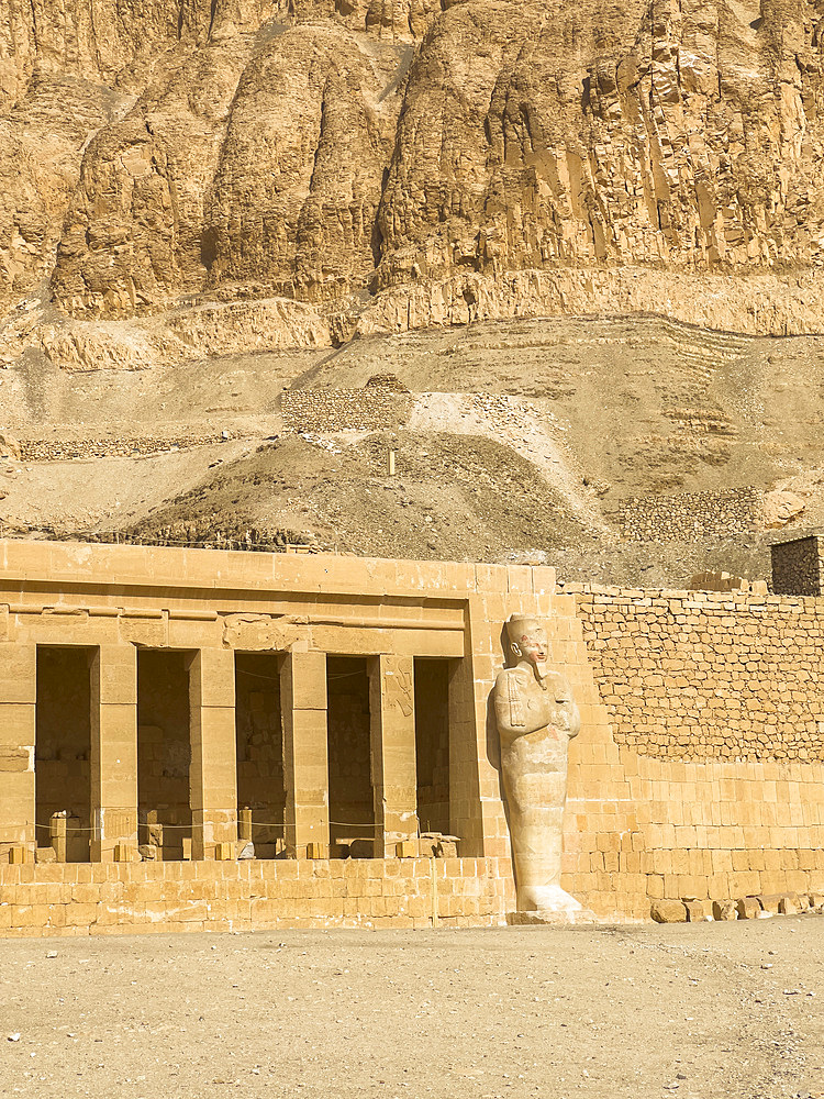 The base of the mortuary temple of Hatshepsut in Deir al-Bahri, built during the reign of Pharaoh Hatshepsut, UNESCO World Heritage Site, Thebes, Egypt, North Africa, Africa