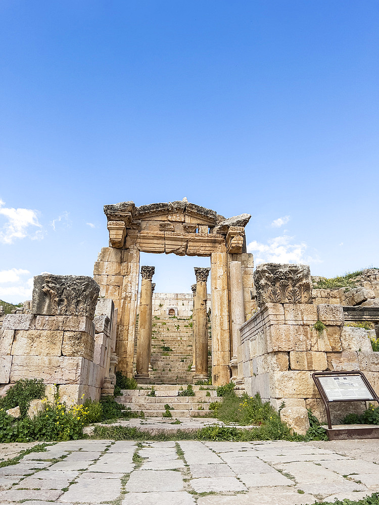 Columns in the ancient city of Jerash, believed to be founded in 331 BC by Alexander the Great, Jerash, Jordan, Middle East