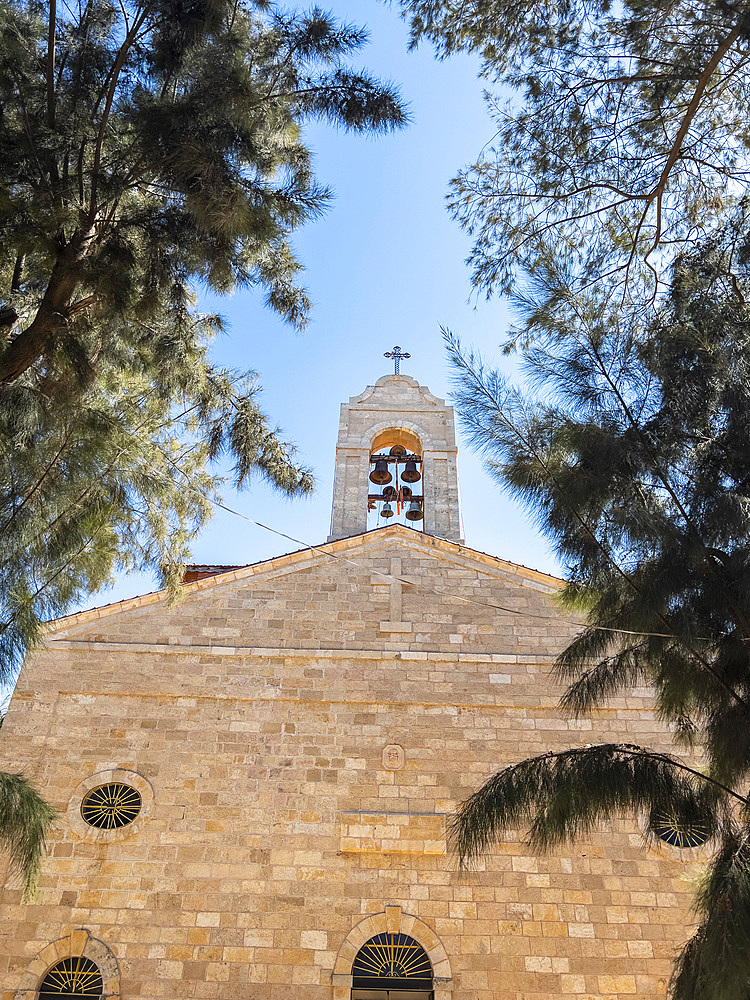 Exterior view of the early Byzantine Church of Saint George in Madaba, Jordan, Middle East