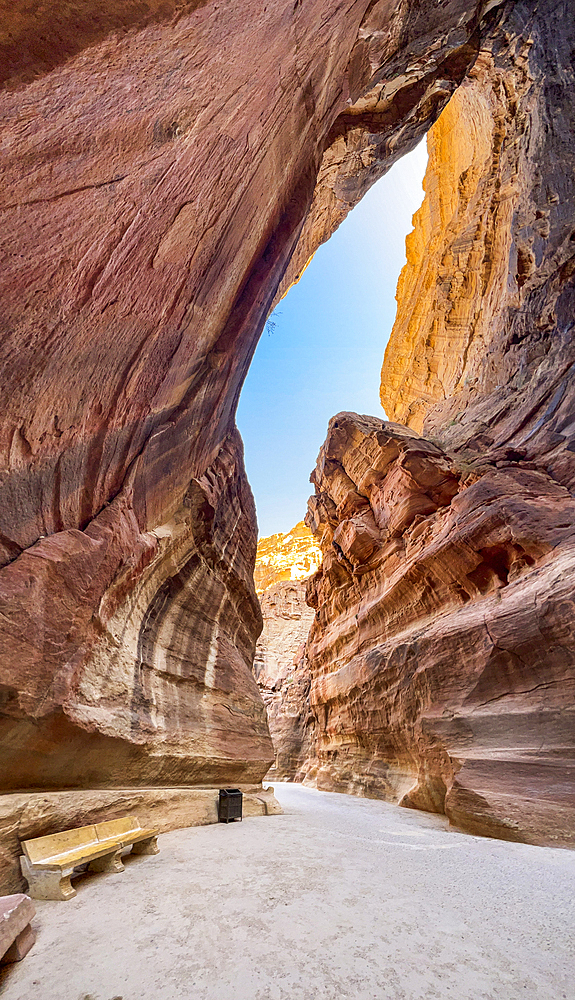 The Siq, entrance to Petra Archaeological Park, UNESCO World Heritage Site, one of the New Seven Wonders of the World, Petra, Jordan, Middle East