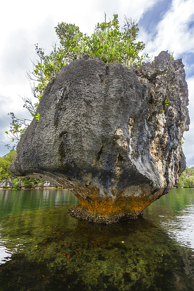 A view of limestone islets covered in vegetation, Gam Island, Raja Ampat, Indonesia, Southeast Asia, Asia