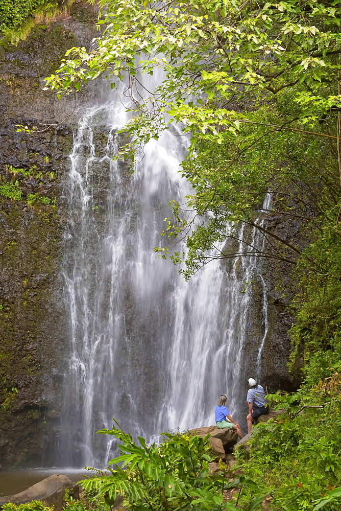 Tourists viewing Wailua Falls, Hana, Maui, Hawaii, United States of America