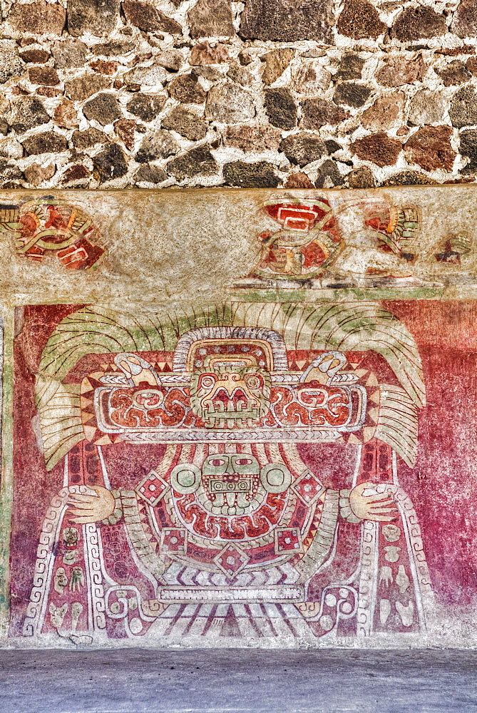 Wall mural of the Jade Goddess (or Thaloc), Palace of Tetitla, Teotihuacan Archeological Zone, State of Mexico, Mexico