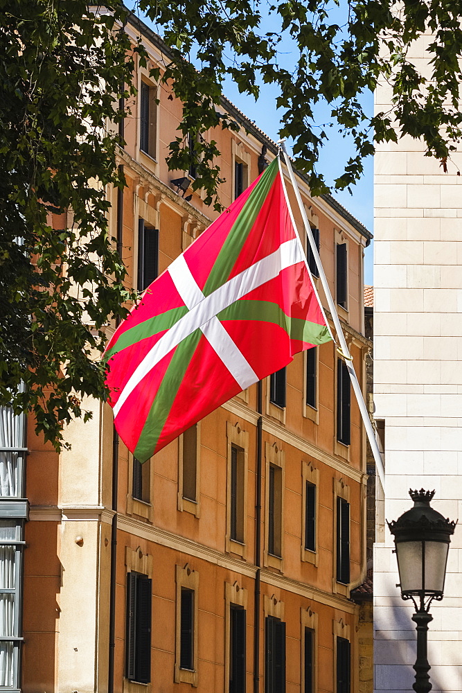 Headquarters and flag of the Basque Nationalist Party, Bilbao, Vizcaya, Pais Vasco, Spain