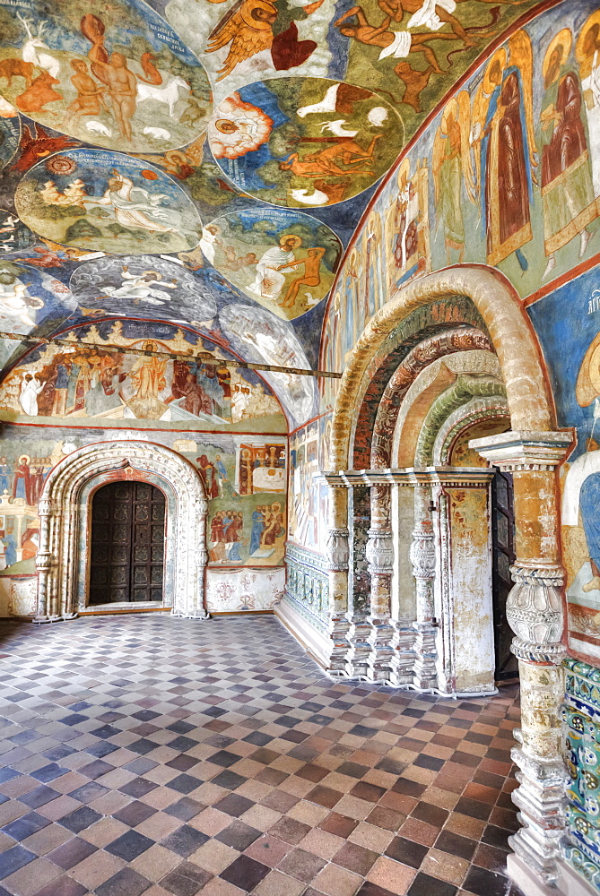 Church of Elijah the Prophet, with ornate arched doorways and colourful frescoes; Yaroslavl, Yaroslavl Oblast, Russia