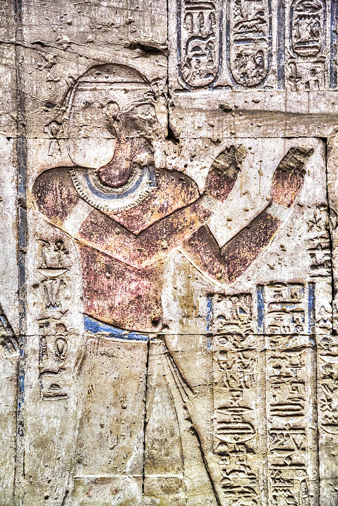 Relief of Pharaoh, Temple of Osiris and Opet, Karnak Temple Complex, UNESCO World Heritage Site; Luxor, Egypt