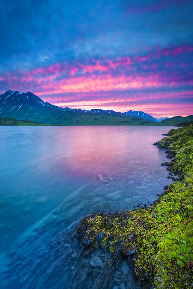 Lost Lake at sunset, Chugach National Forest, Kenai Peninsula, South-central Alaska in summertime; Seward, Alaska, United States of America