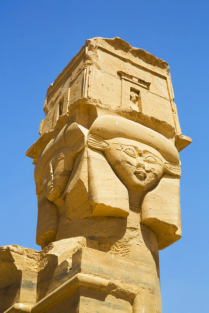 Hathor Headed Column, Kiosk of Qertassi, Kalabsha, UNESCO World Heritage Site, near Aswan; Egypt