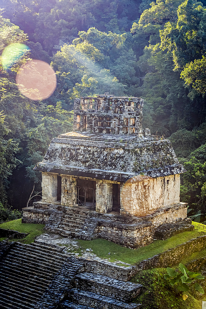 Temple of the Sun ruins of the Maya city of Palenque; Chiapas, Mexico