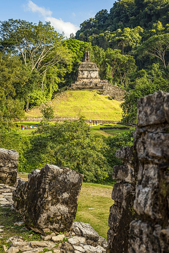 Temple of the Sun ruins of the Maya city of Palenque; Chiapas, Mexico