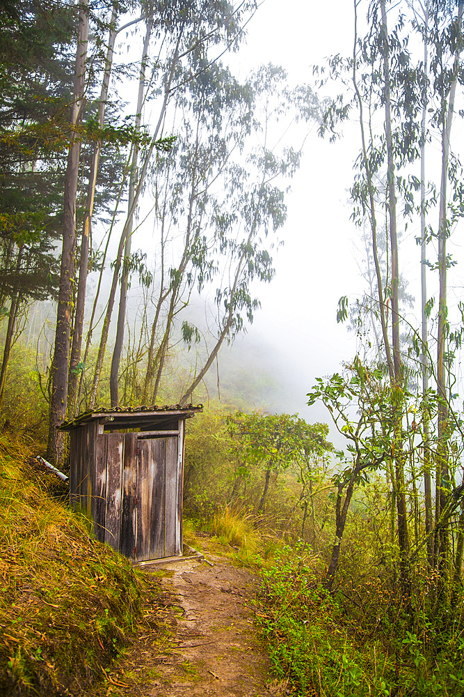 Rustic outhouse in Ecuadorian mountains; Calicali, Ecuador