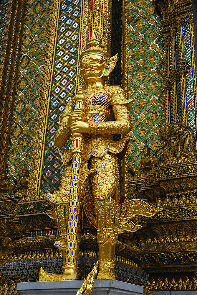 A statue guards the Phra Mondop library of the Grand Palace., Phra Mondop Library, The Grand Palace, Bangkok, Thailand.