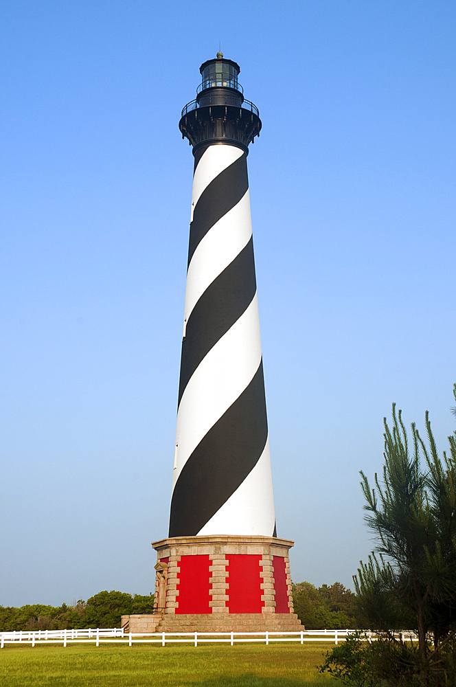 Daytime view of Cape Hatteras lighthouse., Cape Hatteras National Seashore, Hatteras Island, North Carolina.