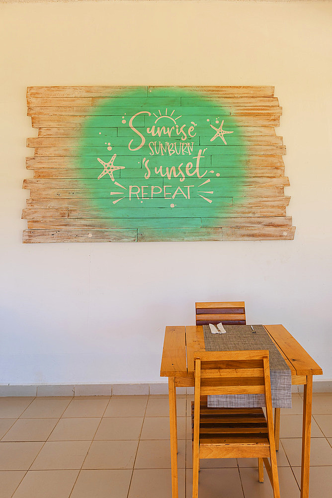 Tropical themed artwork in a resort restaurant, Cayo Gulliermo, Cuba