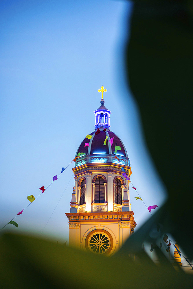 Steeple with cross on the Santa Cruz Church along Chao Phraya River in Bangkok, Bangkok, Bangkok, Thailand