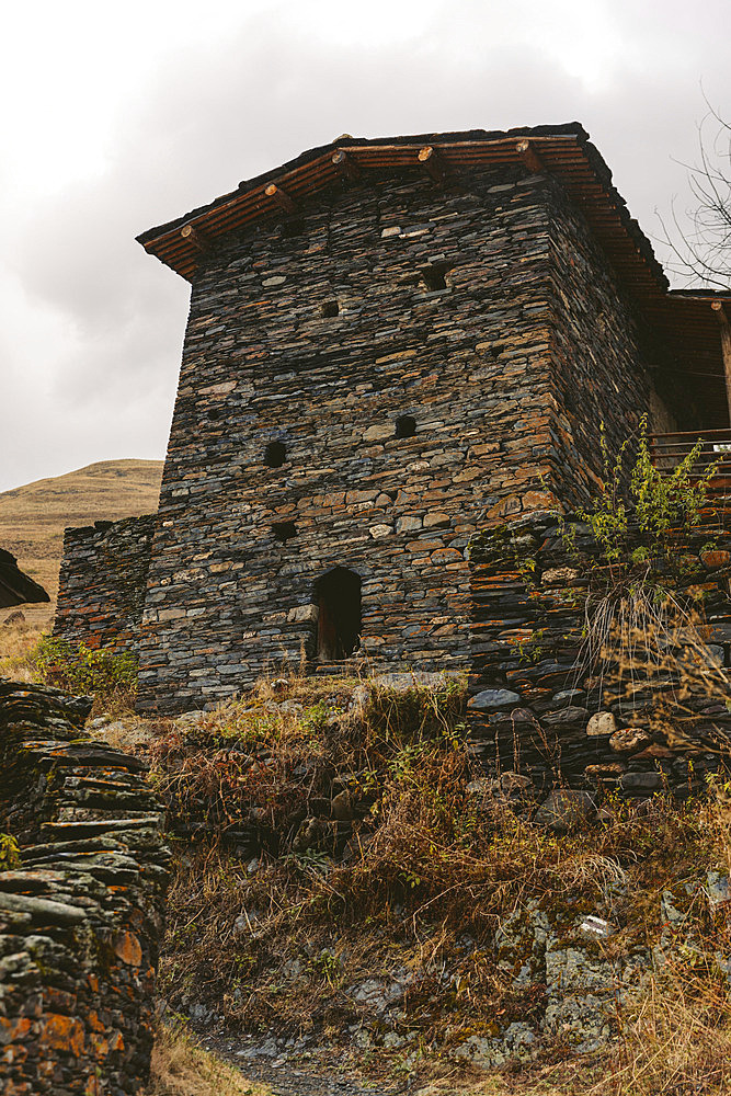 Historic stone house in the village of Dartlo in Tusheti National Park, Dartlo, Kakheti, Georgia