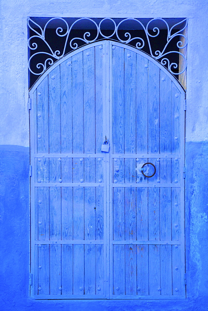 Traditional blue painted door, Chefchaouen, Morocco, North Africa, Africa