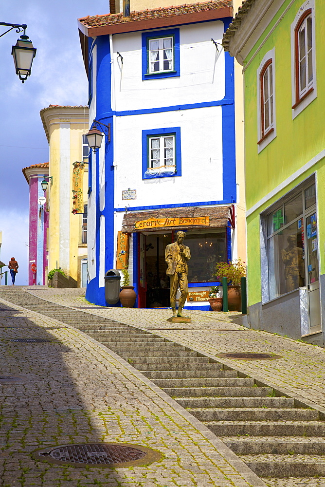 Colourful Main Street of Monchique, Western Algarve, Algarve, Portugal, Europe