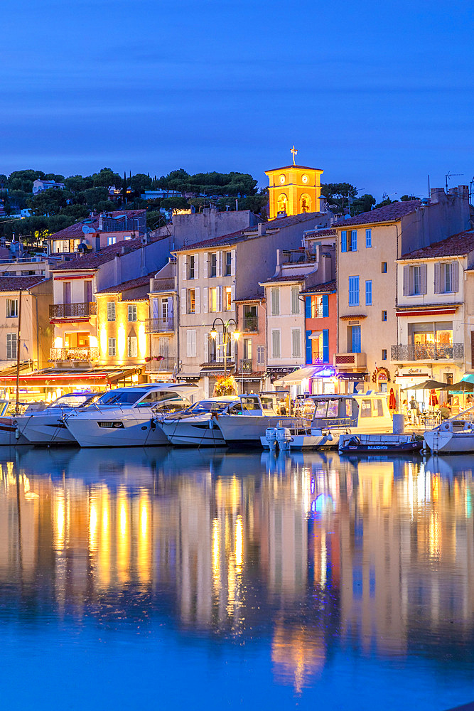 The Harbour at Cassis at dusk, Cassis, Bouches du Rhone, Provence-Alpes-Cote d'Azur, France, Western Europe