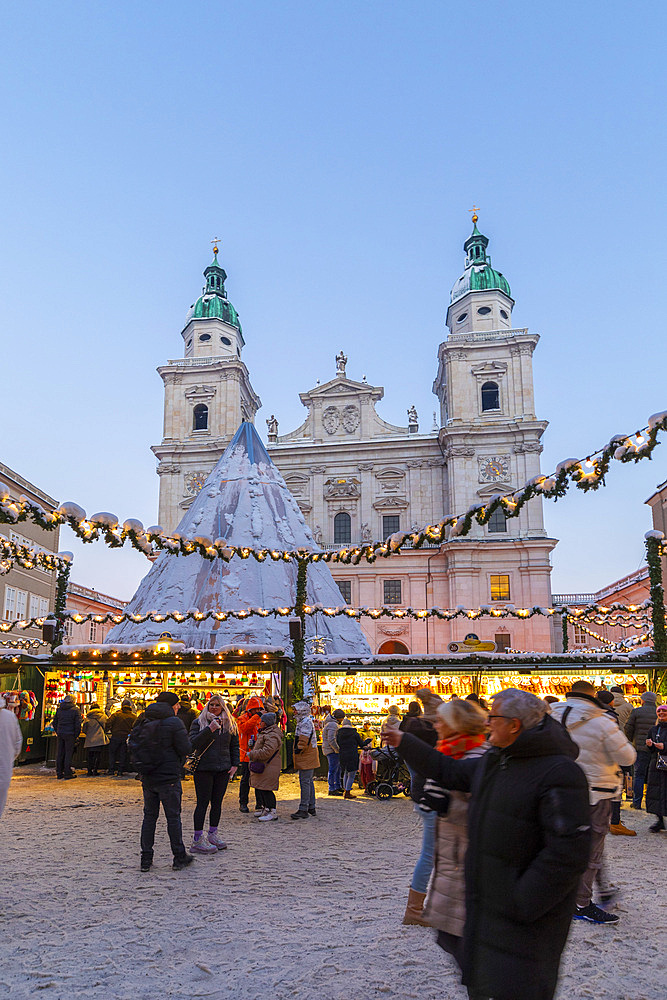 Christmas Market at dusk, Salzburg, Austria, Europe