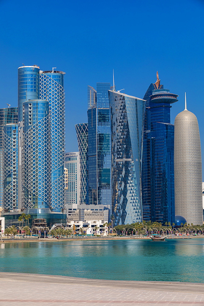 A Traditional Dhow against the West Bay Skyline, Doha, Qatar, Middle East